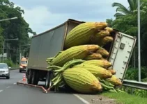caminhão tomba na SP-270
